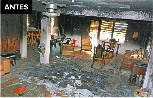 Estructura afectada por fuego y hollín